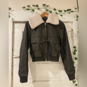 Blank NYC Bomber Jacket Sherpa Collar Faux Leather Black Women’s Size Small